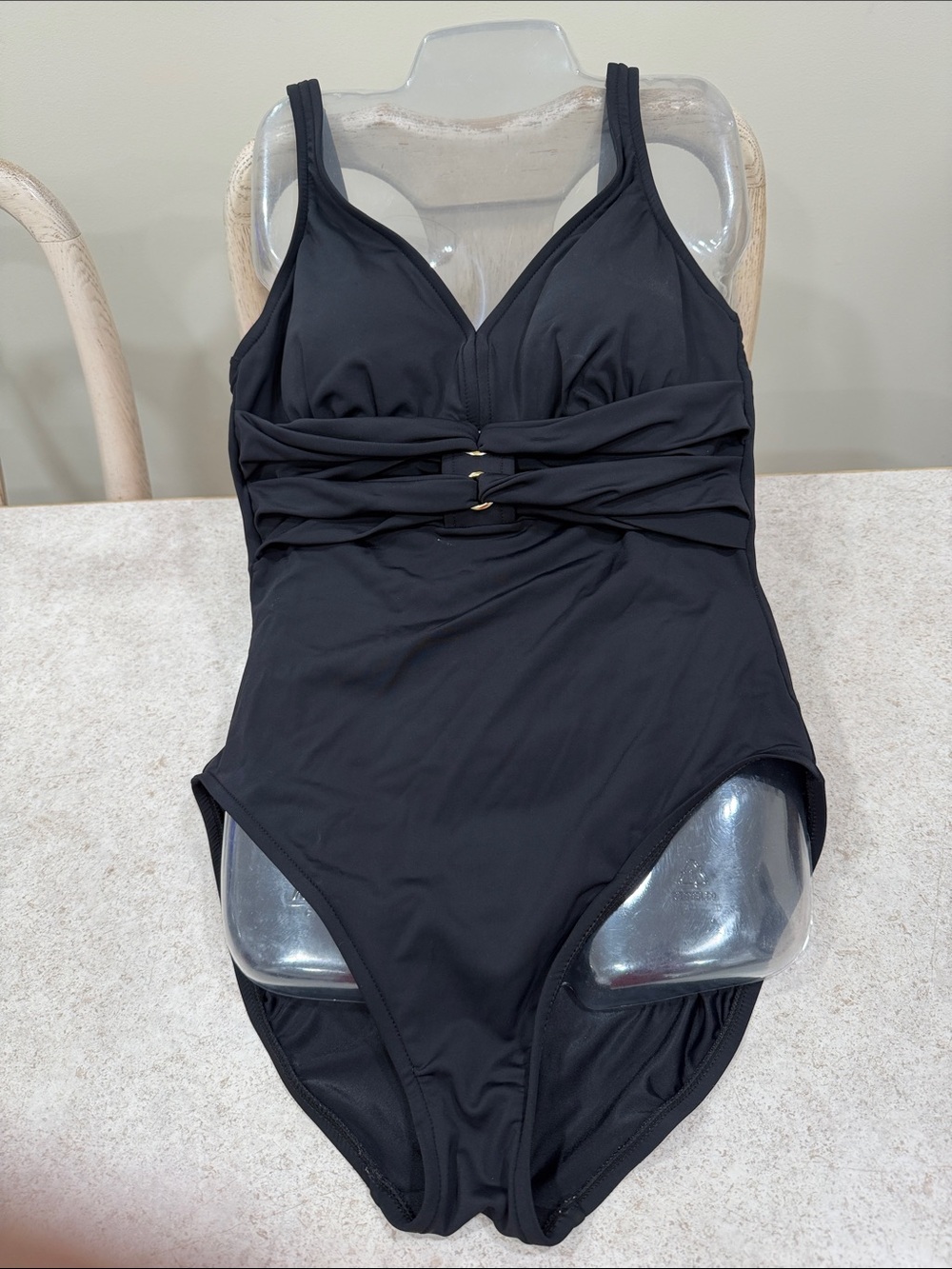 I.N.C. INTERNATIONAL CONCEPTS BLACK RUCHED 1PC SOFT CUP SWIMSUIT SIZE 10